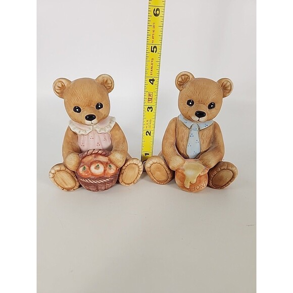 HOMCO CERAMIC BEAR BOY w/HONEY POT & GIRL w/APPLE BASKET FIGURINES #1405 - Picture 4 of 15